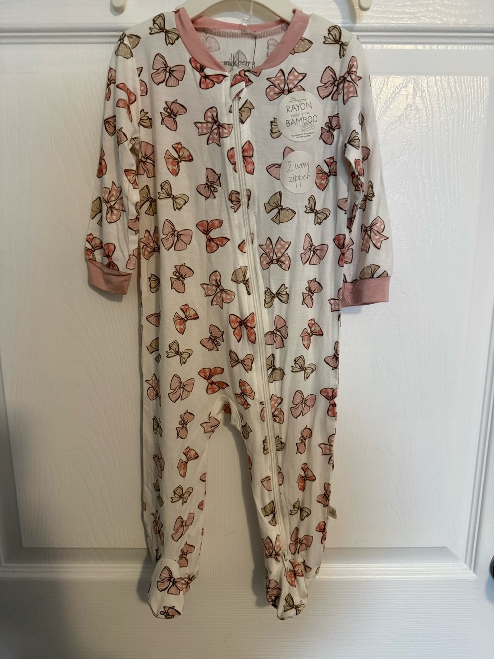 Girls Milkberry Bow Rayon Made from Bamboo One-Piece Footie with Two-Way Zipper